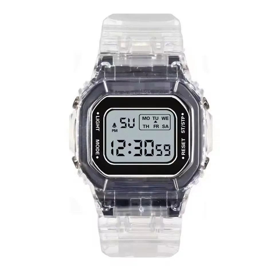 sports transparent small square electronic watch student waterproof led watch