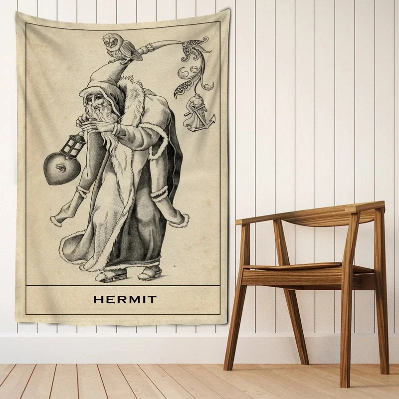 VIKAMA Vintage Tarot Card Tapestry, Medieval Occult Divination Wall Hanging, Mystic Witchy Cloth Poster for Bedroom Home Decor