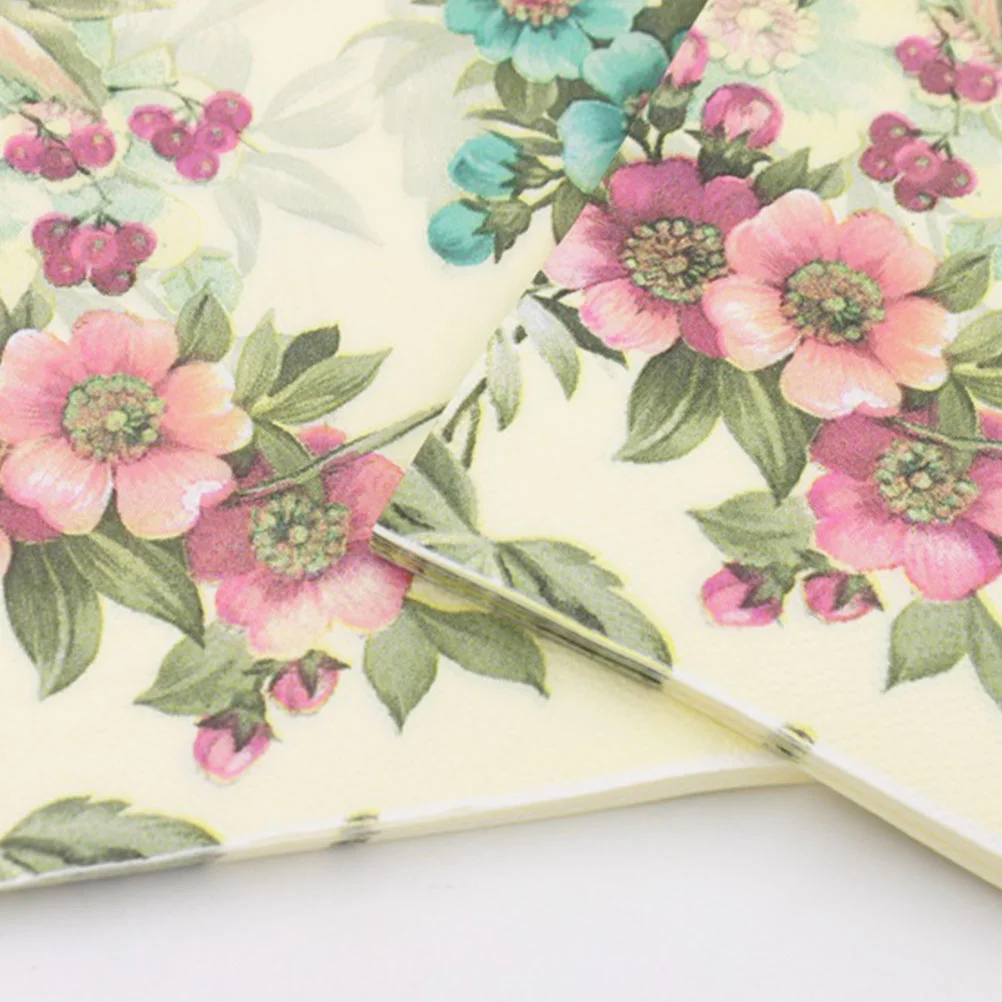 20 servilletas de té de papel para fiesta, pañuelos faciales para toallas de colores, impresión de flores