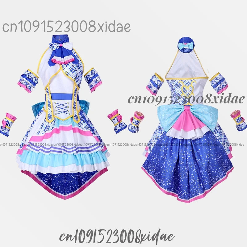 Manaka laala cosplay anime pripara traje peruca sousa sorriso peruca azul branco vestido lolita saia mulher adorável natal personalizado