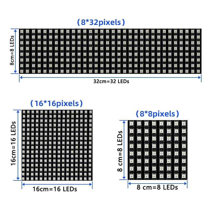 WS2812B WS2815 RGB LED Digital Flexible Individually Addressable Panel Light Strip 8x8 16x16 8x32 Module Matrix Screen 5V 12V DC