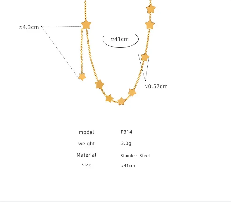 Edelstahl-Halsketten mit dünner Kette und Sternquaste für Damen, 18 Karat vergoldet, kein Anlaufen, Damen-Halskette mit mehreren Stern-Charms – Detail 1