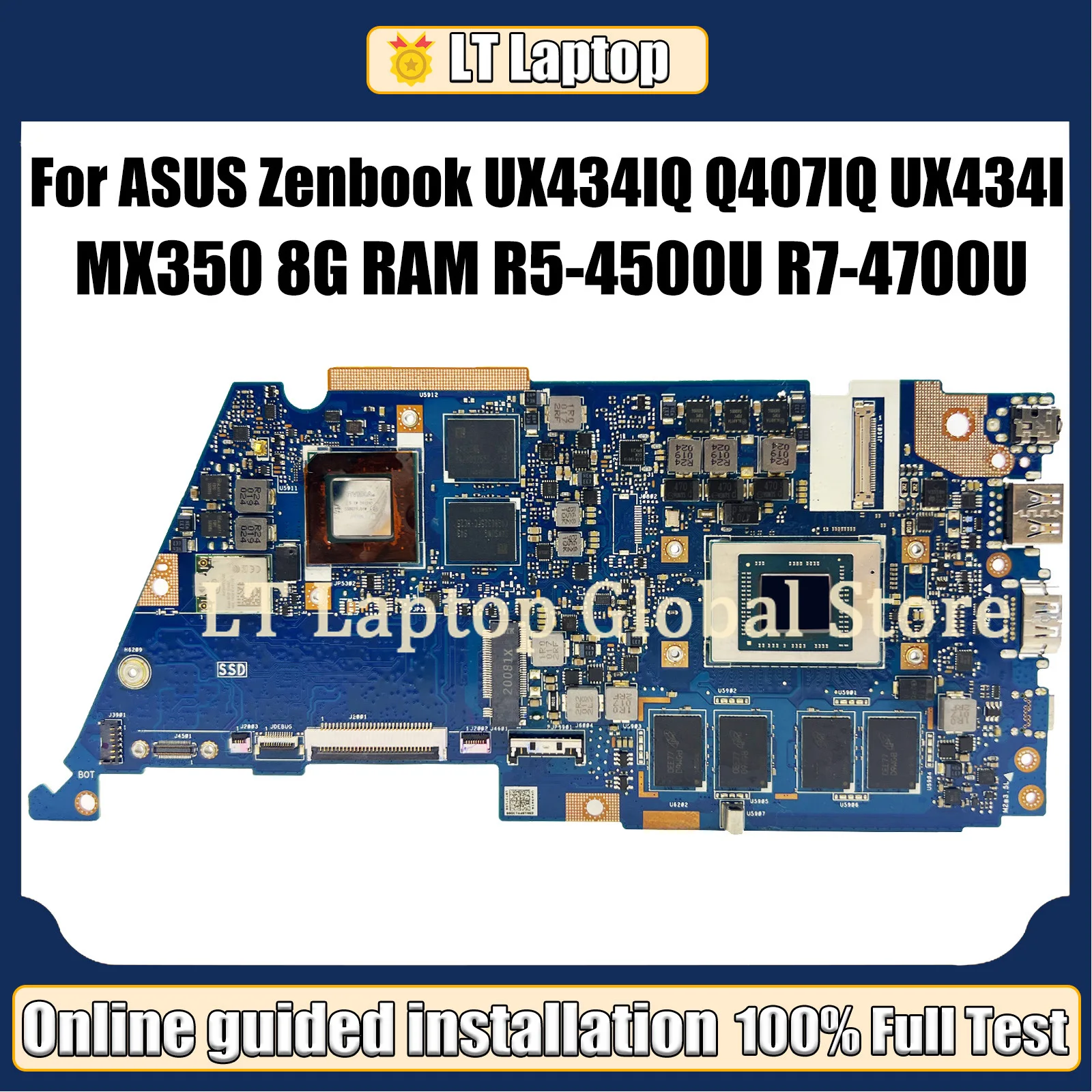 

LT UX434IQ Mainboard For Asus Zenbook 14 UX434IQ Q407IQ UX434I UX434 Laptop Motherboard with R5-4500U R7-4700U CPU 8GB RAM MX350