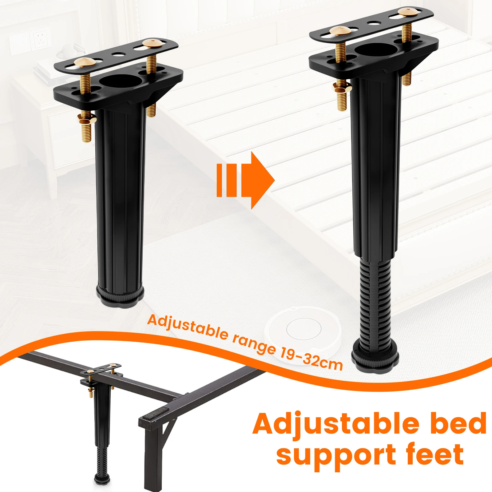 6Pcs Upgraded Telescopic Bed Beam Support Foot Adjustable Frame Centre Slats Support Leg Bed Bottom Load Bearing Bracket