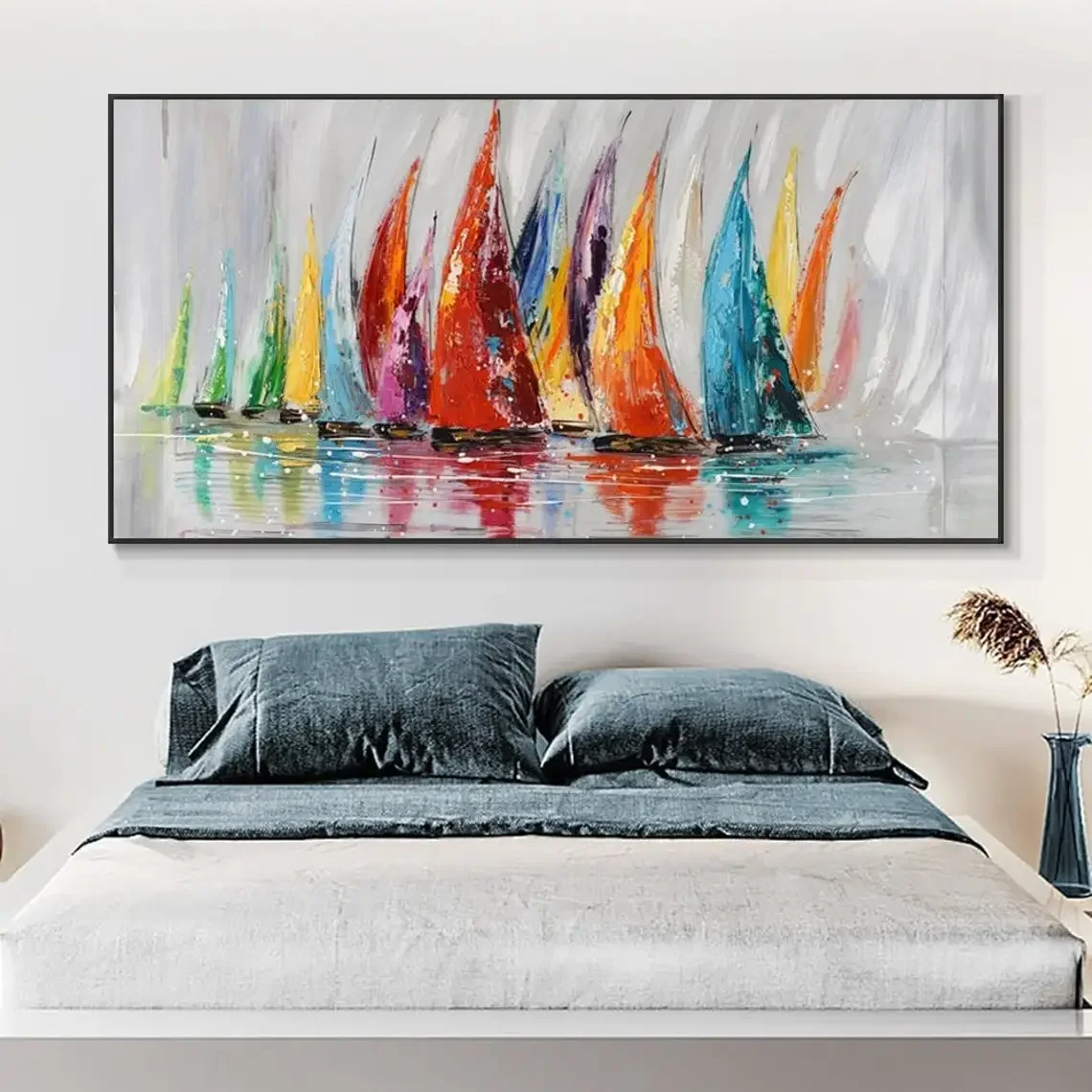 Scandinavian Classic Retro Wall Art Large Sailboat Colorful Ocean HD Canvas Poster Print Home Bedroom Living Room Decoration