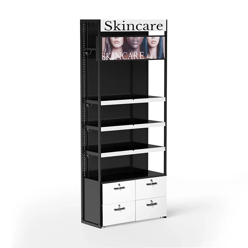 Customized Acrylic Cosmetics Floor Display Racks Beauty Shop Skincare Display Cabinet Makeup Display Stand Shelves With LED