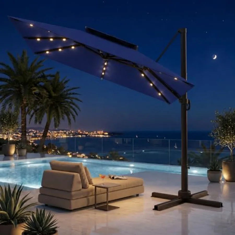 11x11 Feet Double-Top Cantilever Patio Umbrella with Lights
