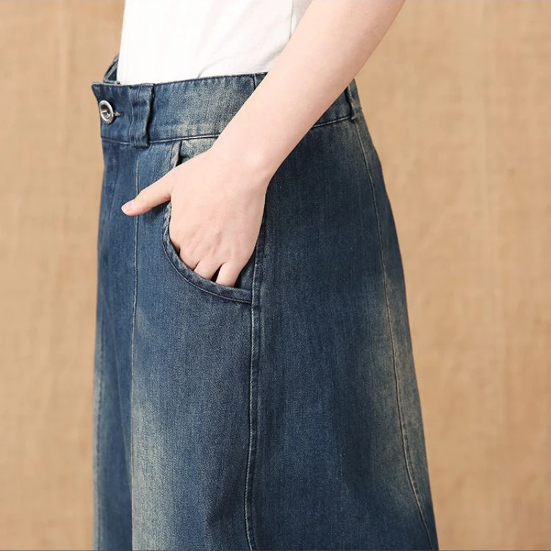 2025 Autumn and Winter New Jeans Wide-leg Pants Women's High Waist Loose Straight Retro Nine-point Bloomers Women's Tide