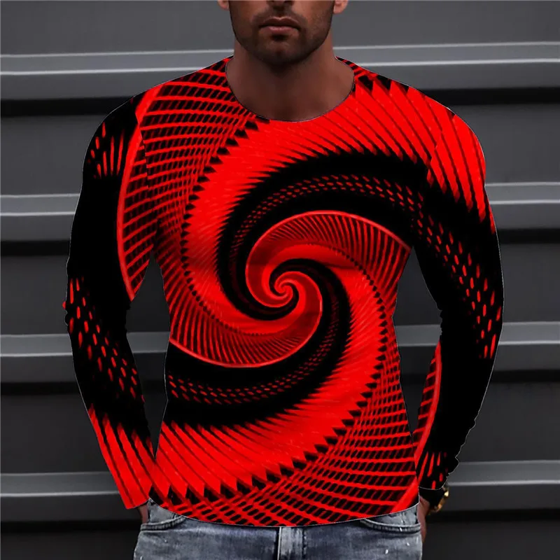 3D Spiral Pattern Men's Fashion T-Shirts Long Sleeve 3D Abstract Printing Streetwear Oversized Tops Loose Casual Big Size Tees