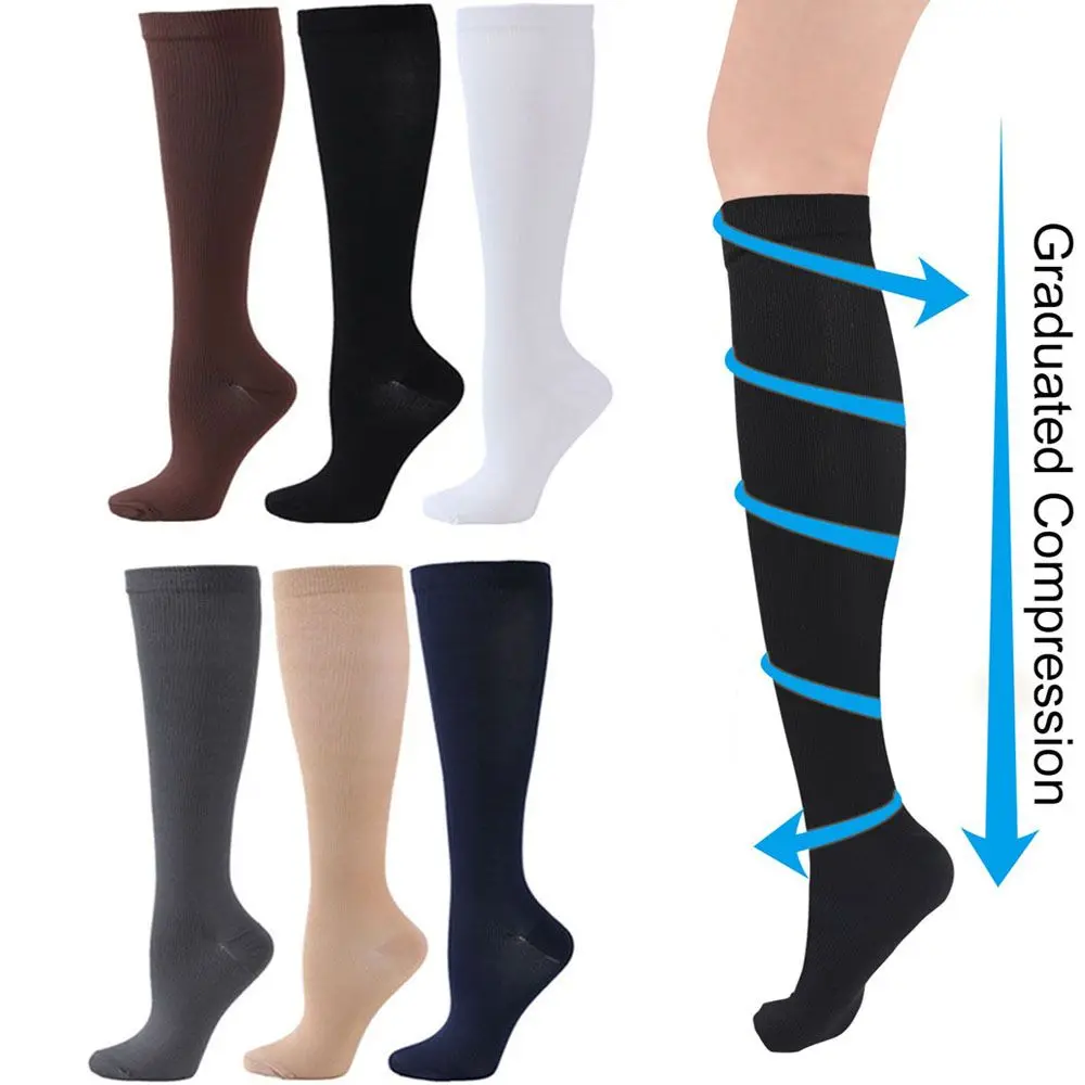 Unisex Compression Socks Flight Travel Anti-Fatigue Knee High Stockings Blood Circulation Promotion Slimming Socks