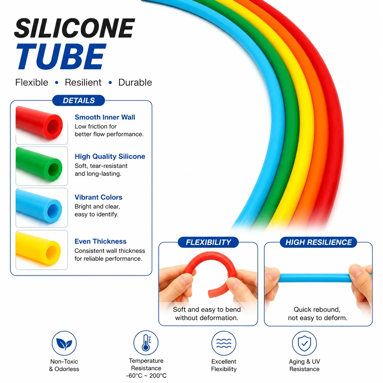 Food Grade Colored Silicone Hose ID2~12mm, Safe and Odorless, Suitable for Household Drinking Water and Juice Delivery Hose.