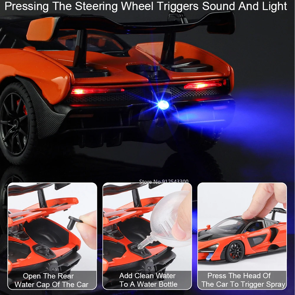 1:24 Senna Panamera Spray Version Car Model Toy Metal Diecast Pull Back Sound Light Shock Absorption Vehicle Models Kids Gifts