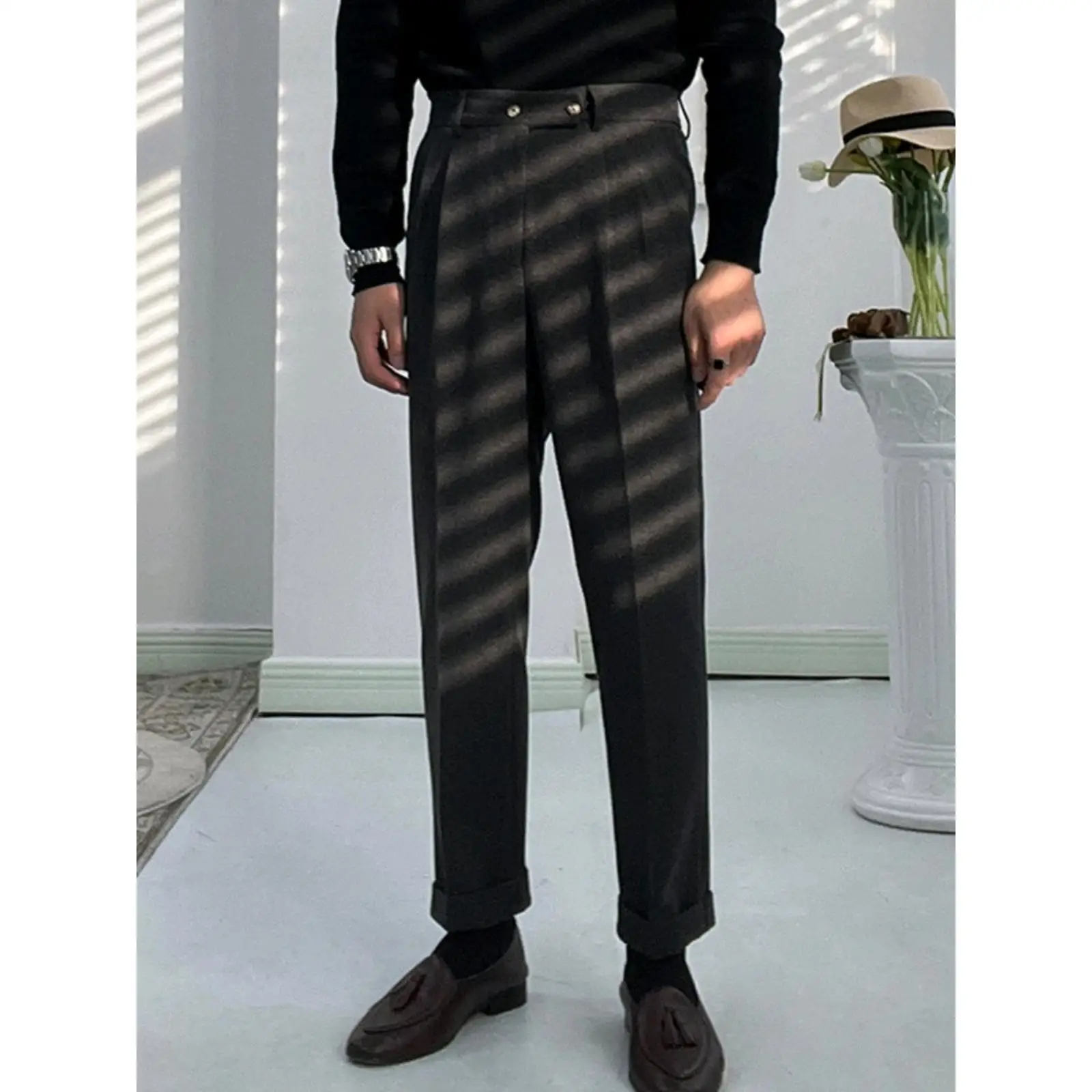 

Men's Solid Color Loose Straight Casual Business Trendy Daily Thicken Trousers Male Autumn Winter New Fashion Suit Pants Clothes