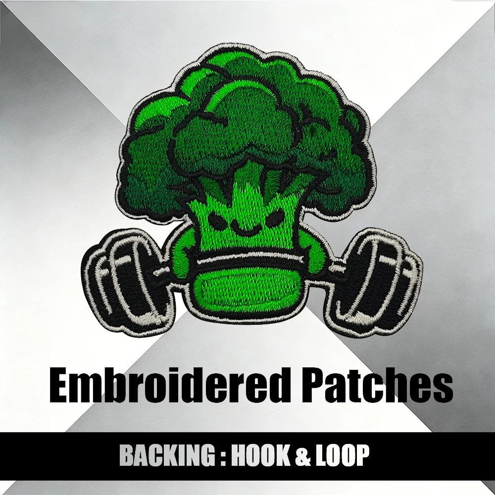 Cute Broccoli Bodybuilder Embroidered Patch for Jackets And Bags - Gym Lover Vegetable DIY Decorative Applique Patch
