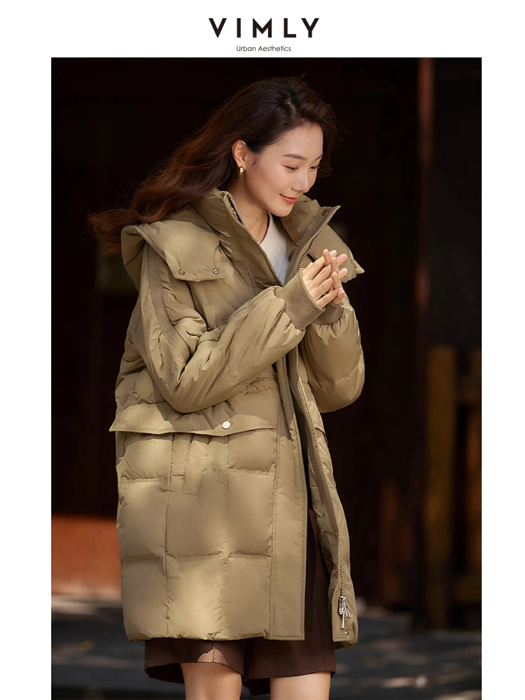 Vimly preto com capuz zíper para baixo casacos 2025 inverno grosso quente longo jaquetas femininas casual em linha reta à prova de vento roupas femininas 50618