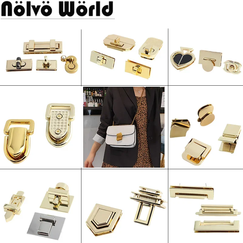 Square Dual Push Durable Metal Bag Twist Locks For DIY Leather Shoulder Handbag Purse Bag Buckle Press Lock Hardware Accessories