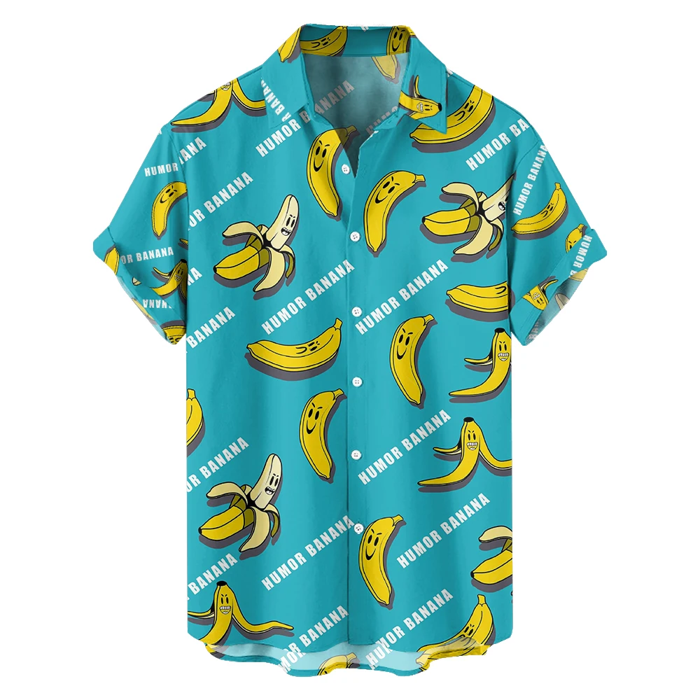 

2024 new original summer cute banana casual travel plus-size short-sleeved shirt Hawaiian style digital print loose trend shirt