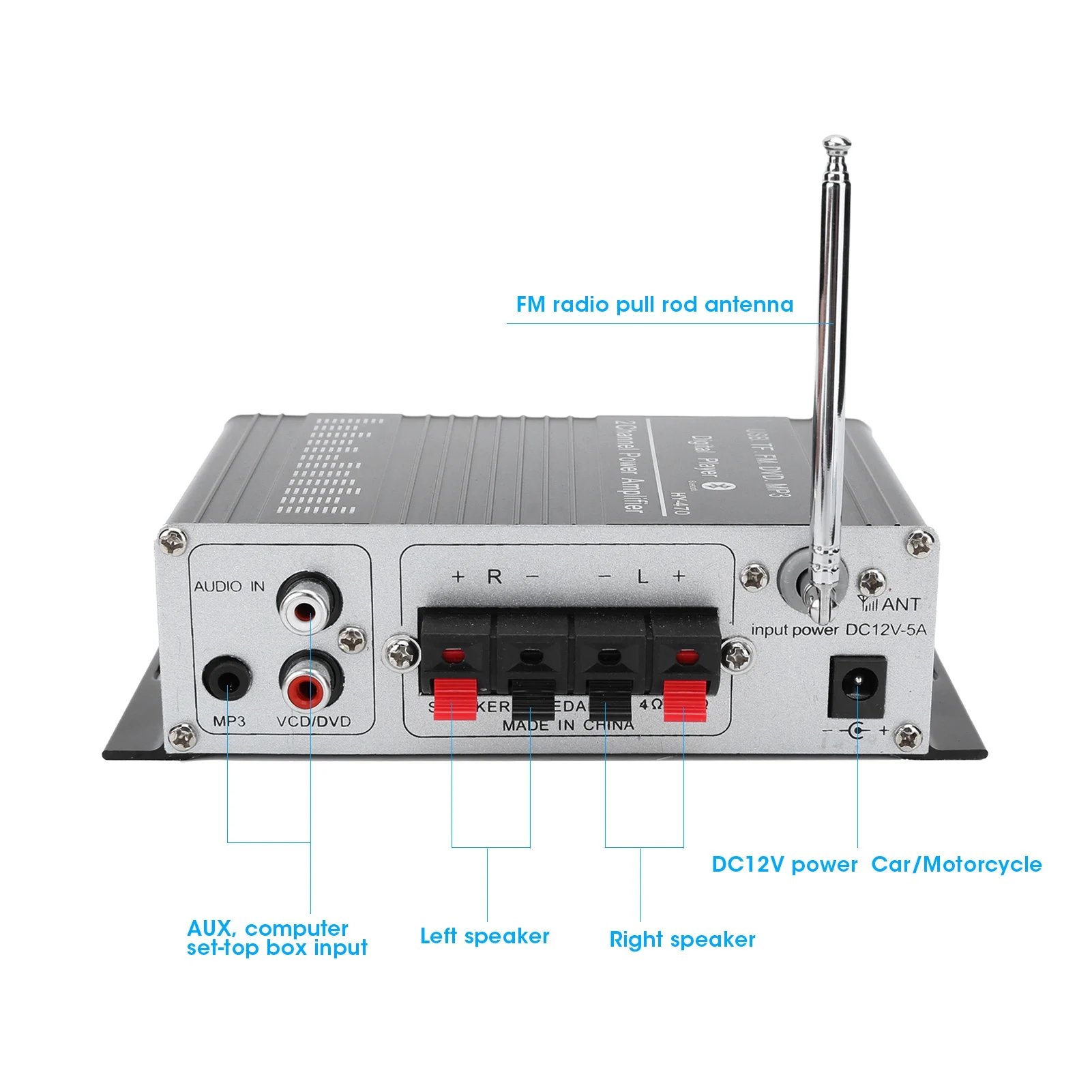 مضخم الصوت USB بطاقة الذاكرة FM 3 في 1 ستيريو قوة مضخم الصوت بلوتوث 4.2 مشغل رقمي ستيريو مكبر صوت الطاقة