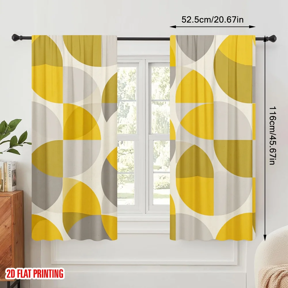 2pcs,2D plane printing Curtain Fabric Geometric Yellow Circles Versatile Fabric (without rod) Decorations Inside Use for Living