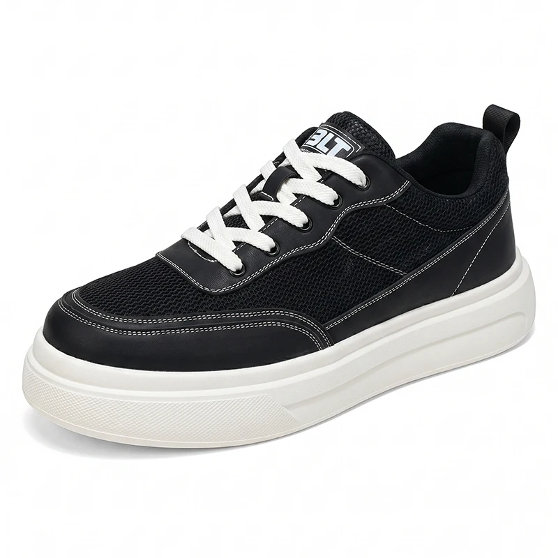 Men's Large Size Mesh Skate Sneakers, Low Top Lace Up Thick Sole Casual Walking Shoes for Big Feet