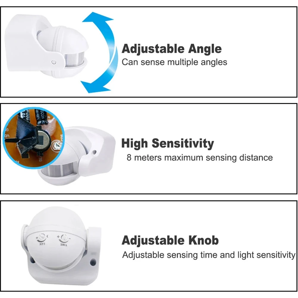Adjustable PIR Sensor Outdoor Security Sensor Indoor Outdoor Day And Night Mode Energy Efficient Energy Saving