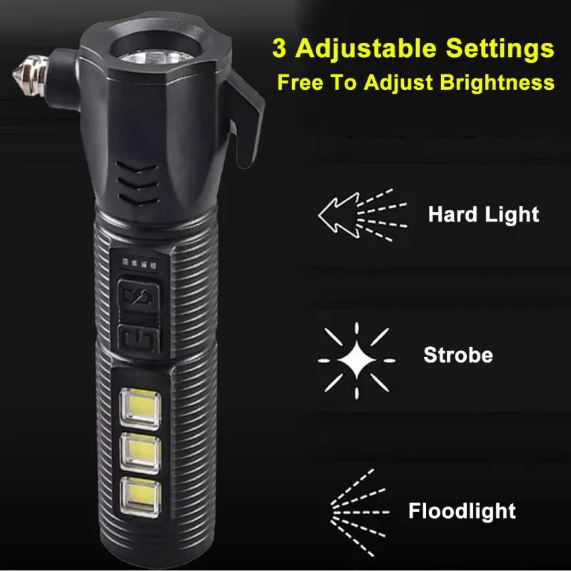 Multifunctional window breaker flashlight work light emergency escape hammer trace function