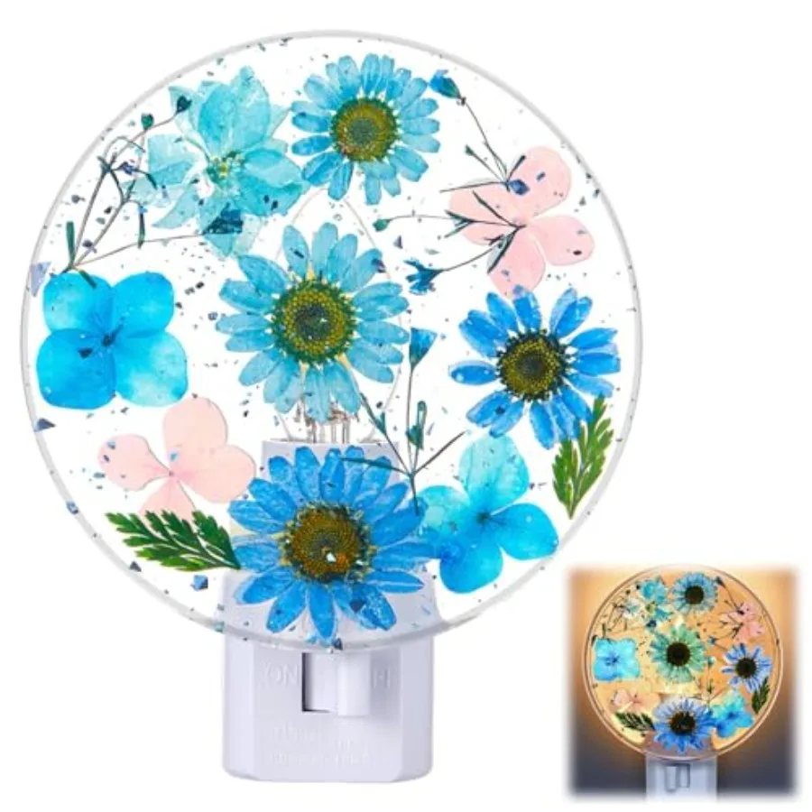 Pressed Flower Night Light Plug in - Handmade Dried Floral Wall Night Light, Soft Glow Decorative Nightlight for Hallway Bedroo