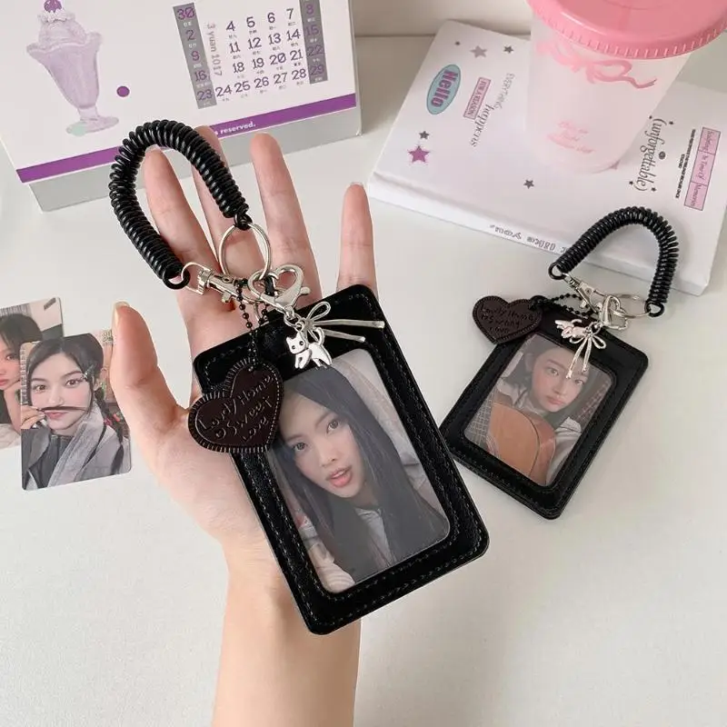 Y2k Black Photocard Holder Keychain Kpop Idol Photo Protector Sleeve Student Id Card Storage Case Student Stationery Supplies