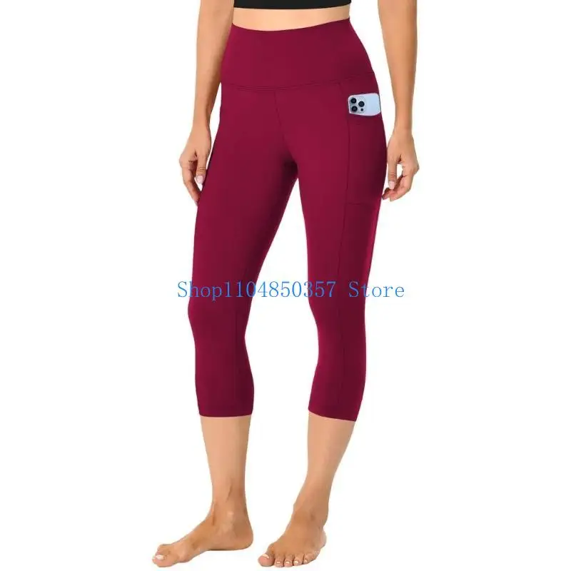 

652F High Waist Cropped Leggings with Pocket for Women Stretchy Sport Cropped Pants