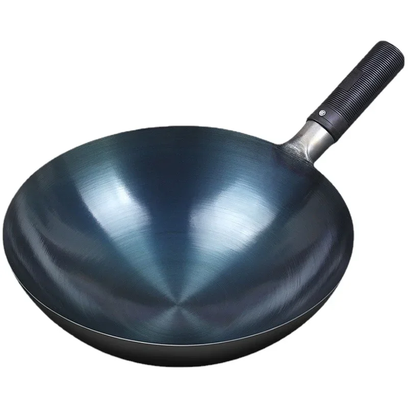 32/34cm Seasoning Blue Iron Wok Uncoated Nonstick Pot Lightweight Classic Chef Wok Outdoor Kitchen Cookware for Gas Stove