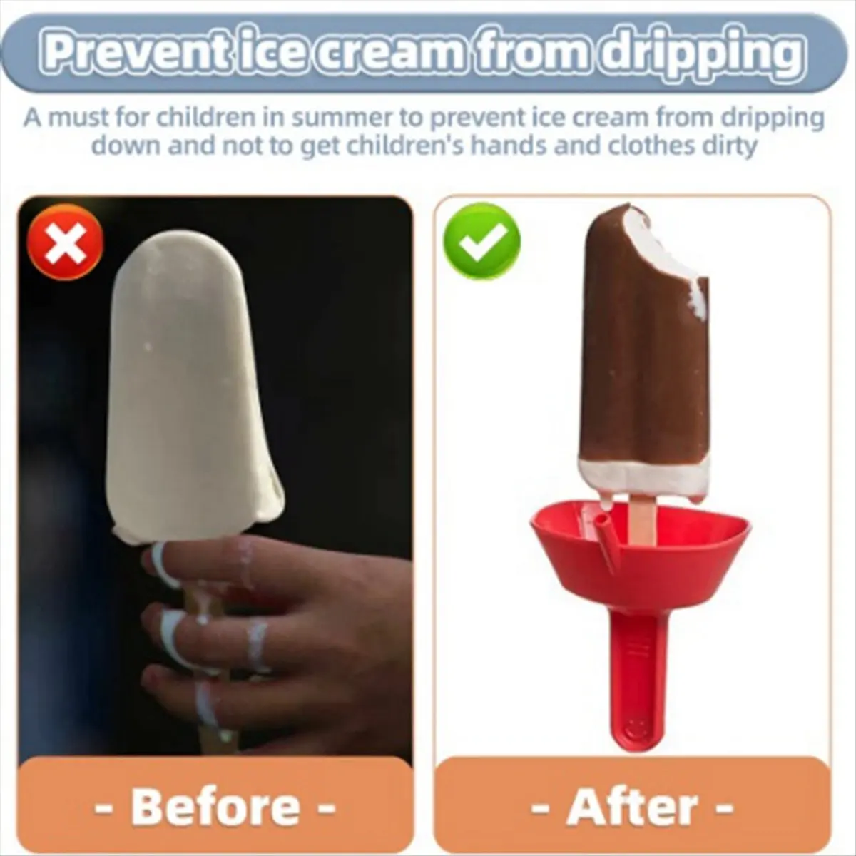 MALL Drip-Proof Rack Drip Free Ice Holder Free Freeze Treats Rack with Straw for Kids Ice Cream Cool Blue