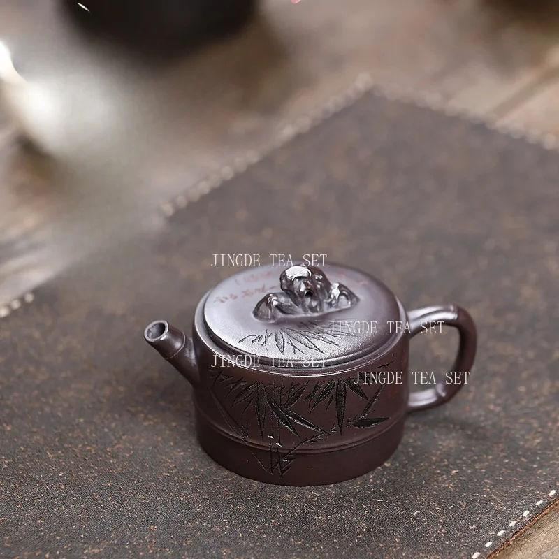 

Исин 150 мл Фиолетовый глиняный горшок Оригинальный шахта Сто глаз Фиолетовая грязь Тайху Озеро Бамбуковый каменный чайник Кунг-фу Чайный сервиз