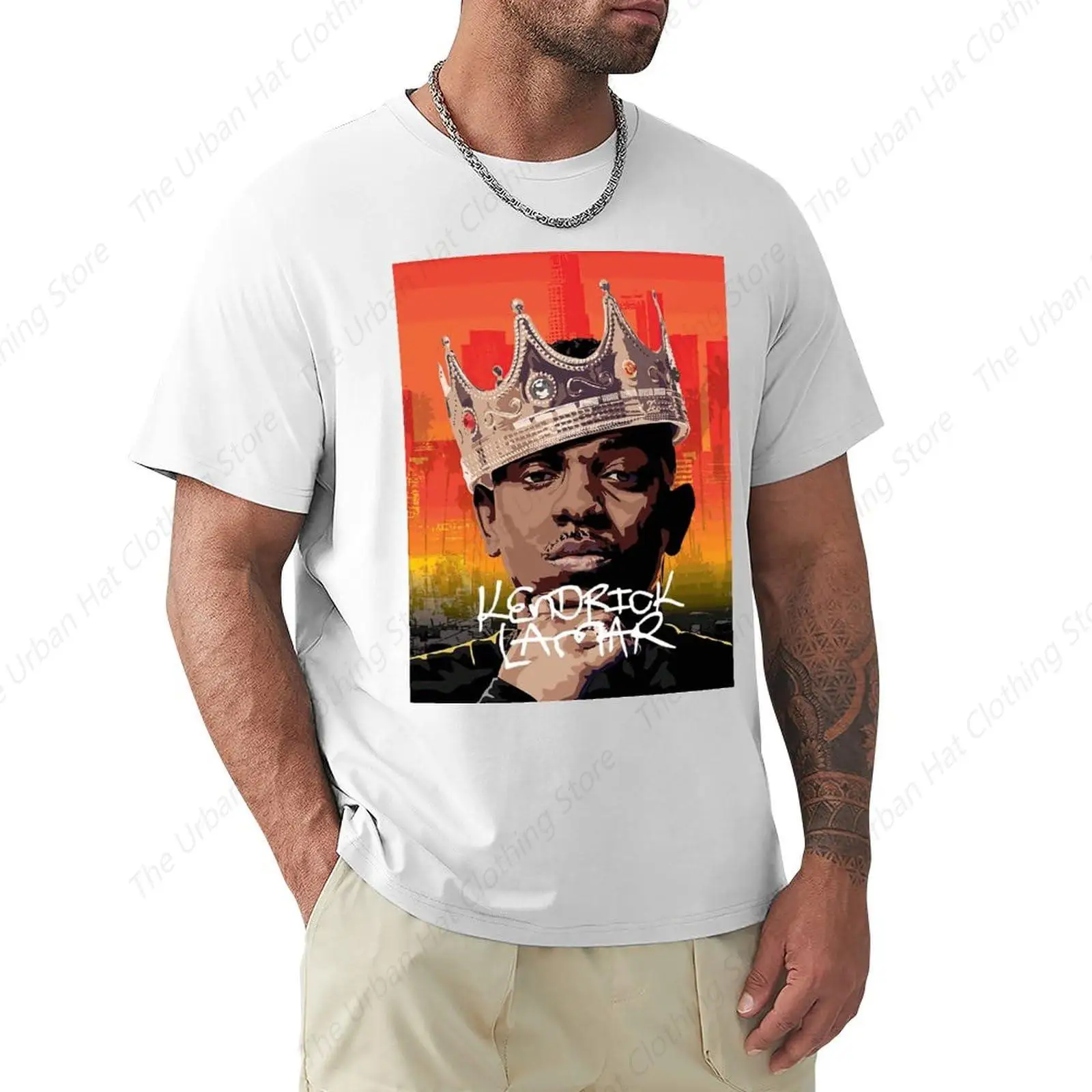 Kendrick Rapper Lamar Singer Men's T Shirt Crewneck Cotton Short Sleeve Classic Tee Shirt Tops White Man Clothing for Daily