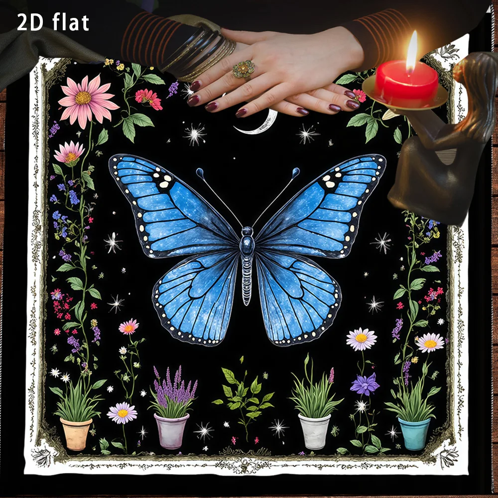 Yellow Butterfly Moon Phase Floral Tarot Card Tablecloth Altar Cloth Witchcraft Astrology Oracle Divination Cloth Home Decor