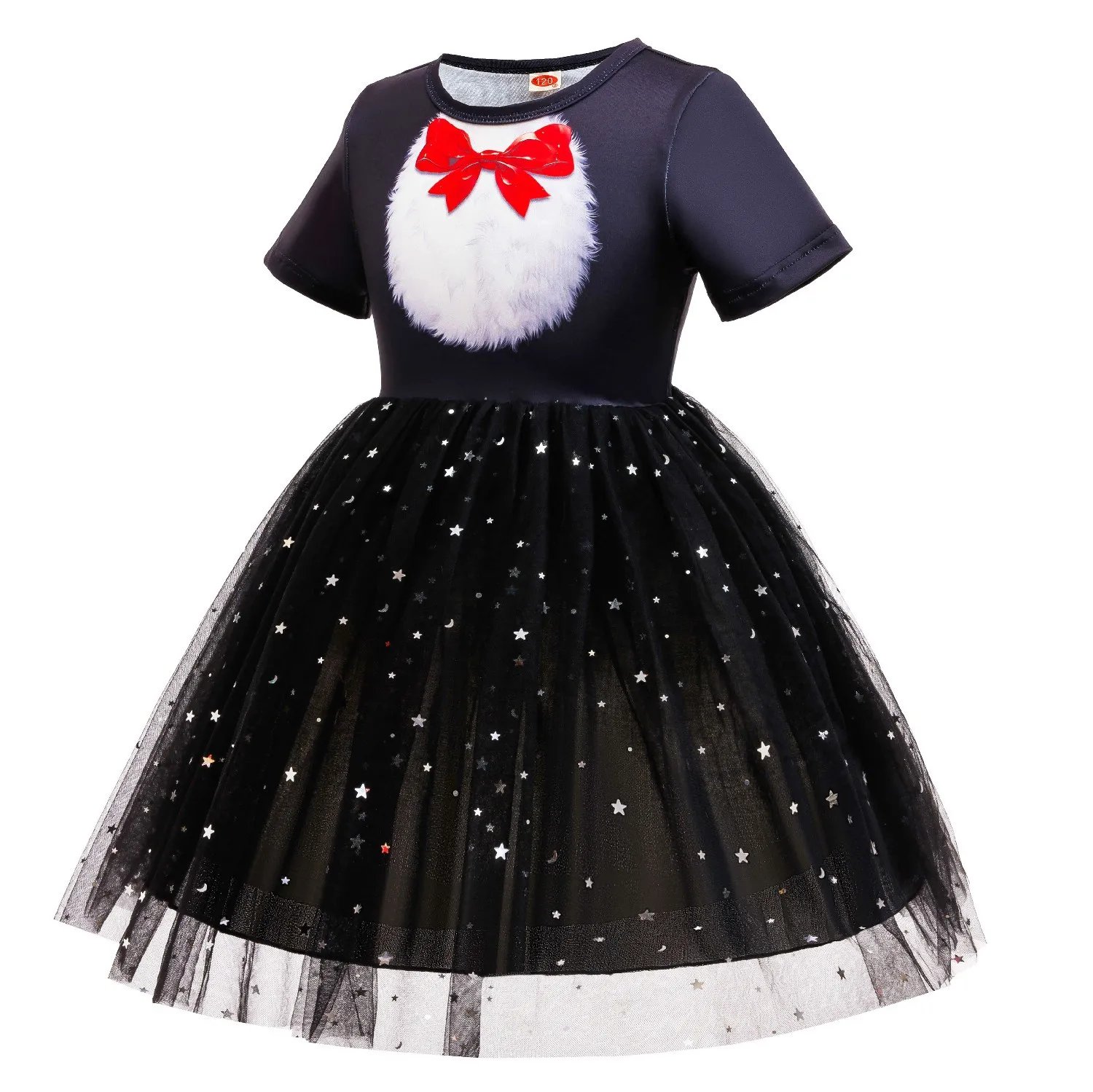 Kids The Cat in the Hat Fancy Dress Short Sleeve Star Sequin Mesh Tutu Skirt for Character Stage Performance Halloween Cosplay