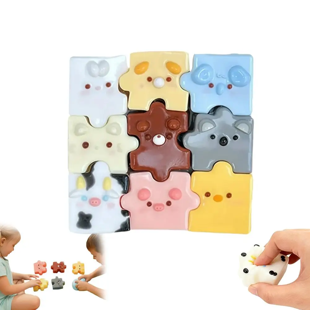 9 pièces Nouveau Jouet à presser en silicone : Jouet anti-stress mignon en forme d'animal de compagnie et de nourriture, ensemble de puzzles à presser pour enfants 2026 Nouveauté
