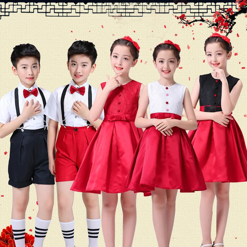 Children's choir costumes for primary and secondary school students, performance costumes for large choirs, male and female host