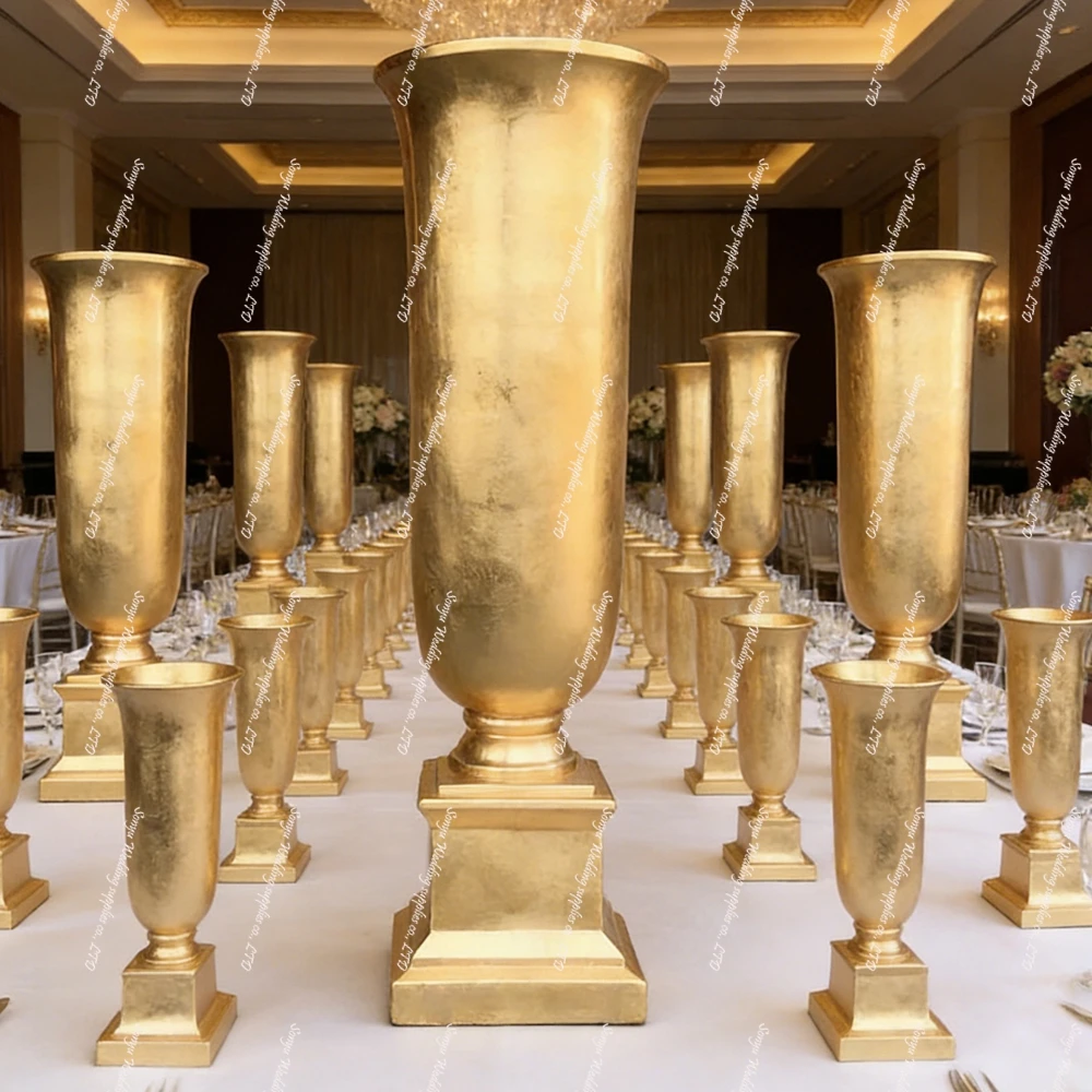 3pcs 100cm Painted Gold/White Tall Giant Flower Vase  Modern Fiber Glass Tabletop Floor Large Vase Walkway Vase Rob Gold