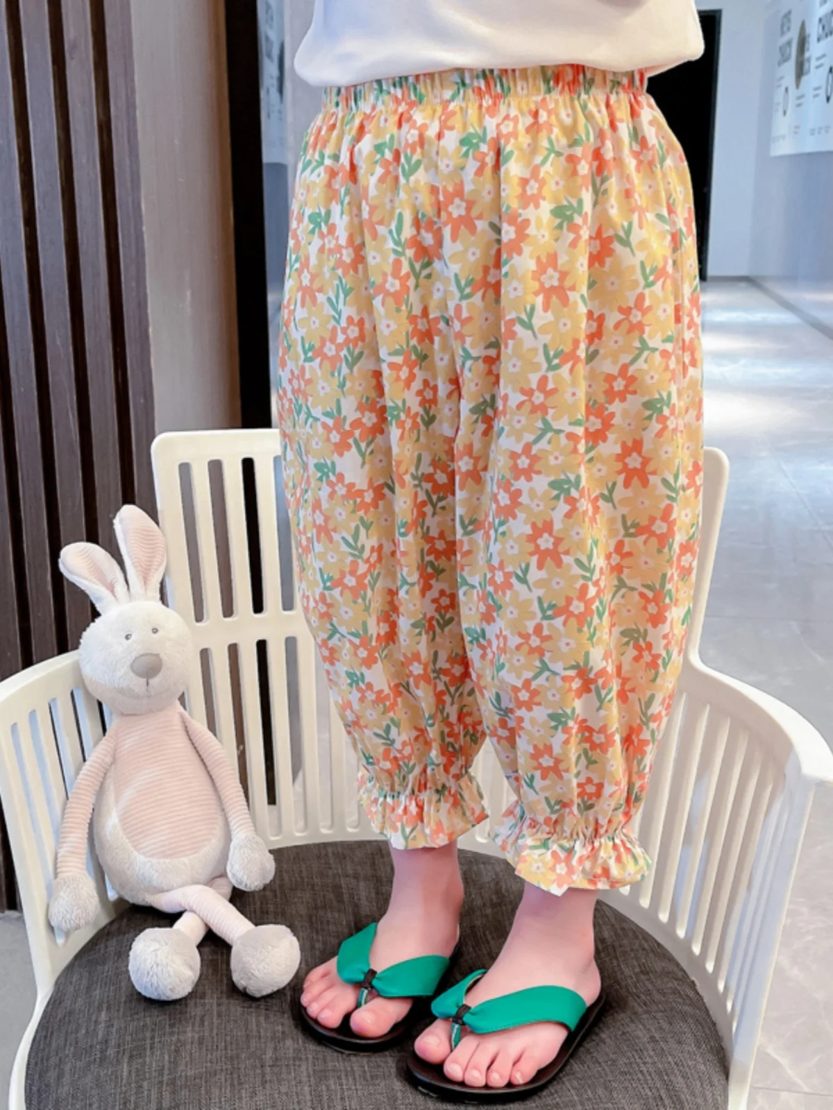 Verão anti-mosquito suave bolinhas floral meninas calças soltas bebê lanterna calças casuais calças compridas para idades de 7 e sob