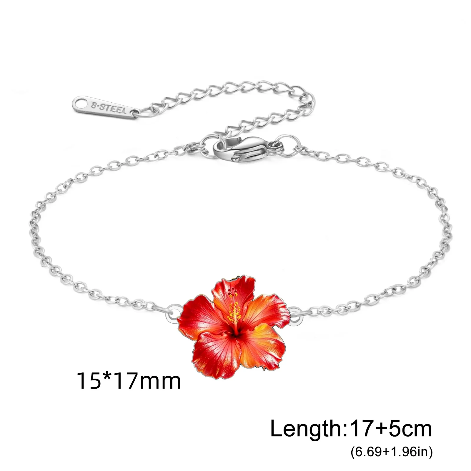 Women's Gold Plated Pink Hibiscus Flower Bracelet