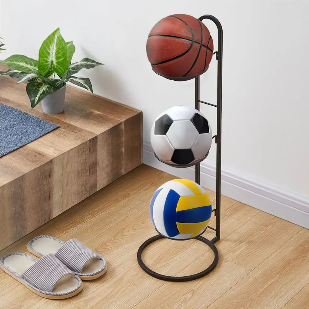 

Basketball Rack Freestanding Racks 3 Tier Removable Display Volleyball Shelves Home Holder Supplies Accessories