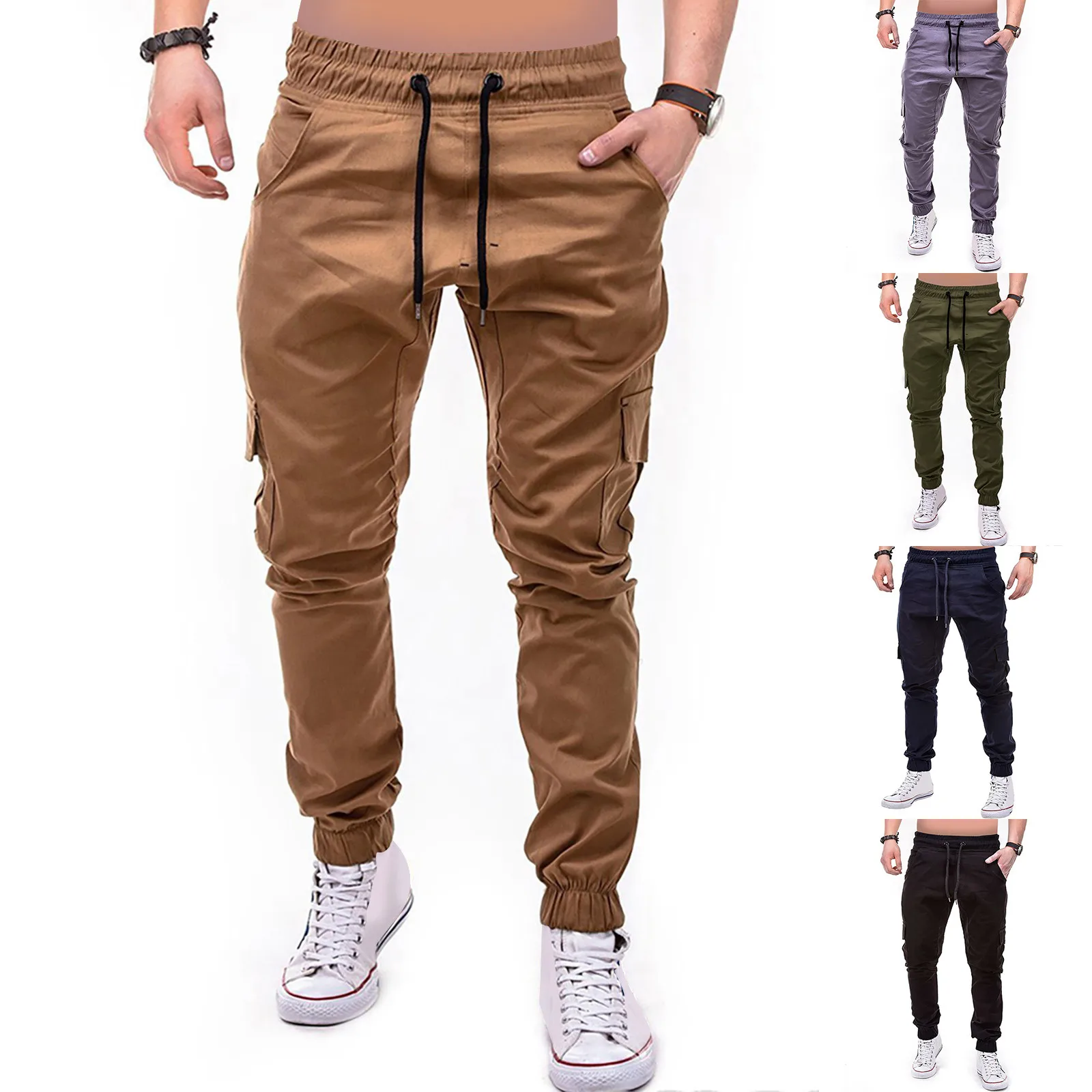 Calça masculina de caminhada com cordão, calça Y2k cargo masculina, moletom slim fit, alta qualidade, ao ar livre, hip-hop, calça masculina