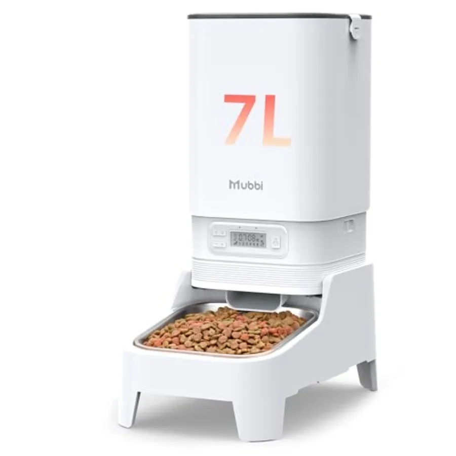 

Automatic Cat Feeder Elevated Automatic Dog Feeder 7L Cat Food Dispenser No-Jam Up to 6 Meals for 2-15 mm Dry Food Stainless St