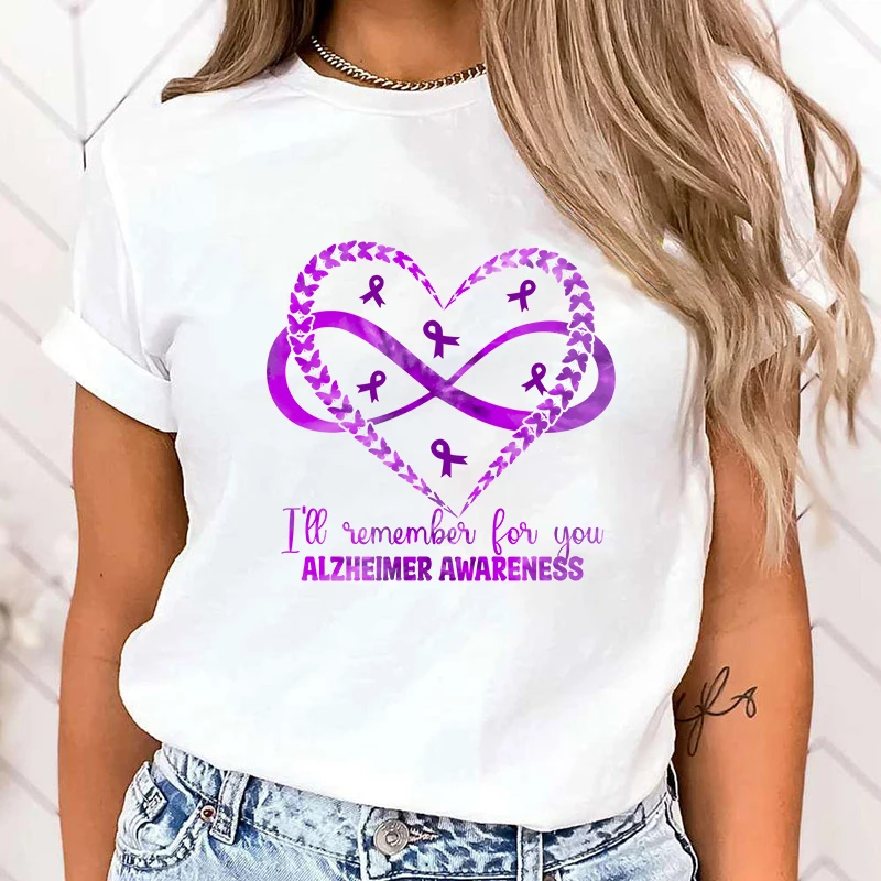 (High Quality T Shirt)I Will Remember For You Alzheimer'S Awareness T-Shirt Women Fashion Harajuku T Shirt Summer  Short Sleeve