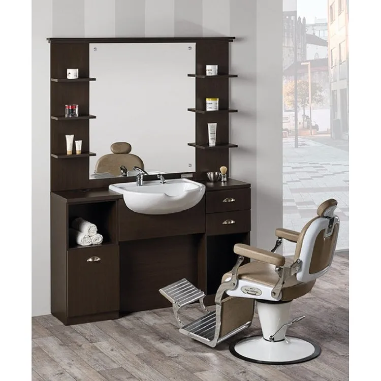 

Customized Mirror Counter Barber Shop Equipment Beauty Hair Stations Single Side Hair Cut Kiosk