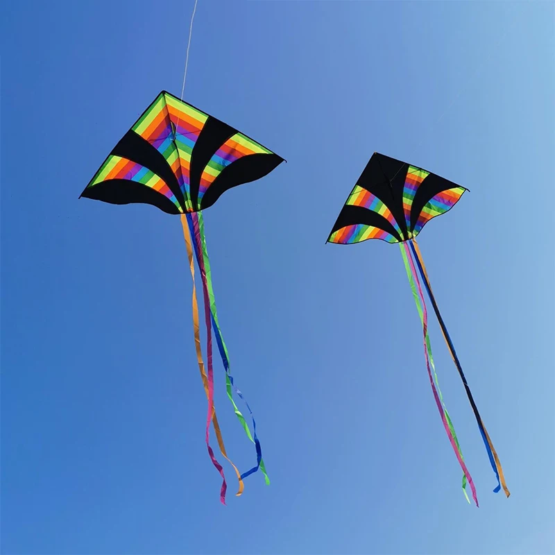 1 Piece New Outdoor Colorful Black Kite Fun Sports Multi Tailed Long Tail Triangle Rainbow Kite For Kids Beach Toys Good Flying