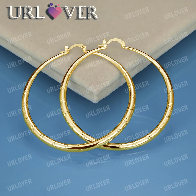 

URLOVER 18K Gold 40mm/50mm/60mm Stripe Earrings For Women 925 Sterling Silver Hoop Earring Party Wedding Fashion Jewelry Gifts