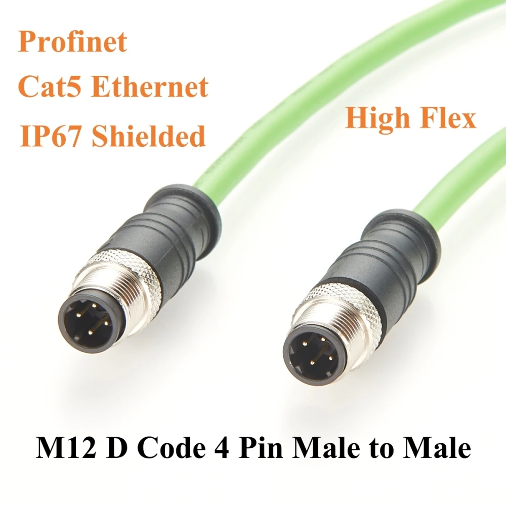 Profinet M12 D Code 4 Pin Male to Male Cat5 Ethernet Cable IP67 Shielded High Flex Industrial Switch Cable for Machine Vision