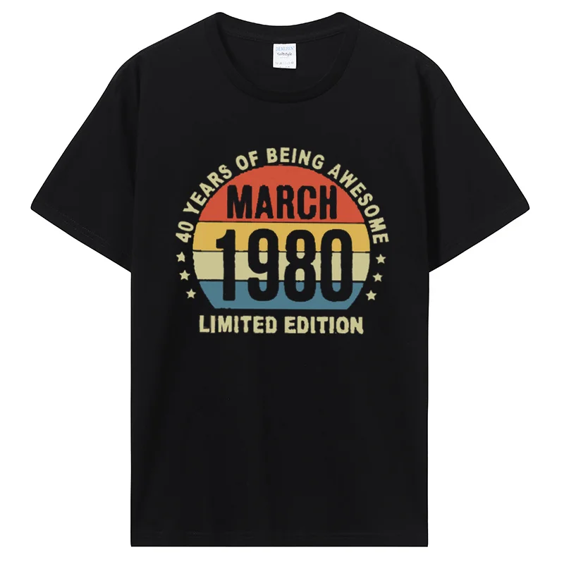 Vintage Made In 1980 T Shirt Men Short Sleeve Birthday Tee Summer Old School Retro Anniversar Tshirt Cotton T-shirt Streetwear