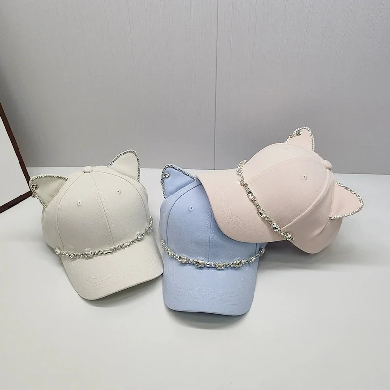 casquette-de-baseball-a-oreilles-de-chat-en-strass-douce-et-mignonne-polyvalente-pour-les-activites-de-plein-air-look-jeune-chapeau-decontracte-anti-uv